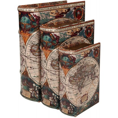 Decorative Book Boxes for Home Decor,Shelf Decor or Table Decor Faux Books with World Map Pattern Coffee Table Decor Books  Set of 3 Storage Boxes Set with Magnetic Closure - B3XAUOGFV