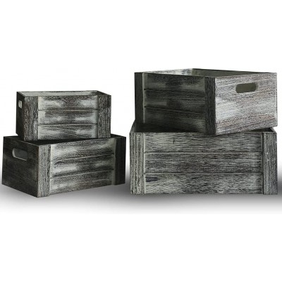 Decorative Wooden Crates,Set of 4 Rectangle Storage Boxes Nesting Storage Crates with Handles,Crates for Storage,Wooden Storage Bins Grey - B8AJHX3LR
