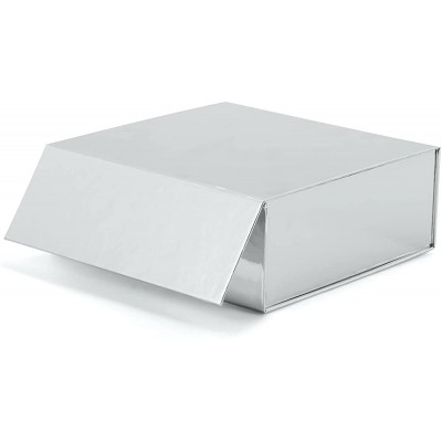 Gift Box with Lid Magnetic Medium Folding Box 7.1x7.1x2.8 inches Reusable Collapsible Box Gift Packaging Decorative Box for Festival Silver - BNPE3SNY0