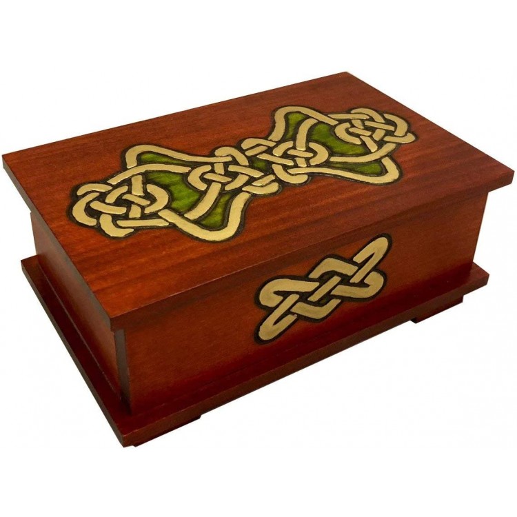 Gold Knot Decorative Wooden Box Secret Opening Celtic Puzzle Box Handmade Wood Keepsake Celtic Handmade Secret Jewelry Box Made in Poland - BFK9E2328