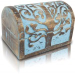 Great Birthday Gift Ideas Handmade Decorative Wooden Jewelry Box With Tree of Life Carvings Jewelry Organizer Keepsake Box Treasure Chest Trinket Holder Watch Box Storage Lock Box Blue Wash Finish - B680AIZGK