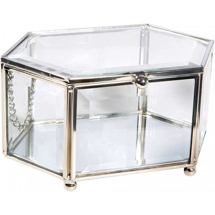 Home Details Vintage Mirrored Bottom Glass Keepsake Box Jewelry Organizer Decorative Accent Vanity Wedding Bridal Party Gift Candy Table Décor Jars & Boxes Diamond Shape Silver - BQ6AF0GOG