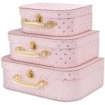 Jewelkeeper Paperboard Suitcases Set of 3 – Nesting Storage Gift Boxes for Birthday Wedding Easter Nursery Office Decoration Displays Toys Photos – Pink and Gold Dot Design - BTPWJZGLQ