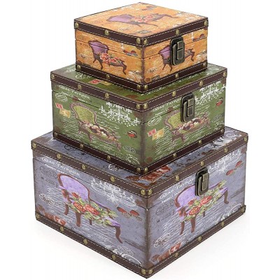 Jolita Wooden Storage Box Set of 3 Vintage Decorative Boxes with lid Home Decor Wood Storage Nesting Boxes ​With Latch Rustic Antique Box Set for Keep Photos Jewelry Cash Chair - BC3CSLZF0
