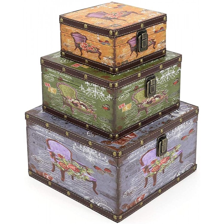 Jolita Wooden Storage Box Set of 3 Vintage Decorative Boxes with lid Home Decor Wood Storage Nesting Boxes ​With Latch Rustic Antique Box Set for Keep Photos Jewelry Cash Chair - BC3CSLZF0