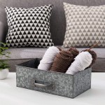 MyGift Decorative Metal Storage Crate Rustic Silver Galvanized Open Top Organizer Box Container with Front Handle - B6ZS90A4D