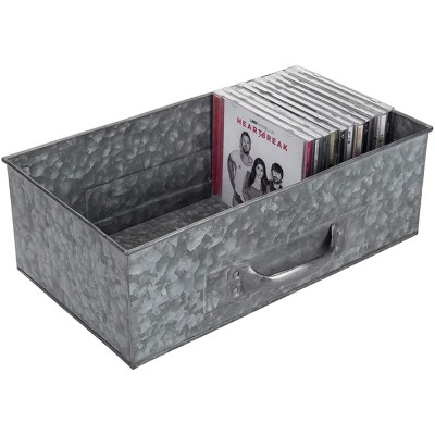 MyGift Decorative Metal Storage Crate Rustic Silver Galvanized Open Top Organizer Box Container with Front Handle - B6ZS90A4D