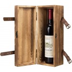 MyGift Vintage Brown Wood Single Bottle Wine Gift Box with Leatherette Straps - BI0N1PG3J