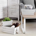 MyGift Vintage White Wood Decorative Storage Box with Rope Handles Country Style Crate Open Top Pallet Design Bin - B8OUL97QV