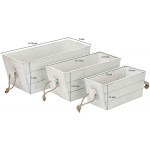 MyGift Vintage White Wood Decorative Storage Box with Rope Handles Country Style Crate Open Top Pallet Design Bin - B8OUL97QV