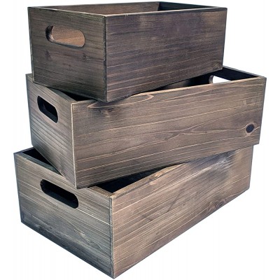 Nesting Wood Storage Crates Set of 3 Decorative Craft Crates Real Wood Rustic Decor Farmhouse Box Kitchen Storage Shower Displays Burnt Umber Stain - B4C5RWQEY