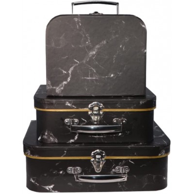 Paperboard Suitcases Set of 3 Decorative Storage Boxes With Lids,Cardboard Boxes for Home Decoration Wedding Birthday Anniversary and New Year Gift Decoration Flower Black Marble - BI7HM8VDA