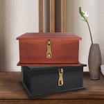 Prodigen Antique Style Wood Storage Box with Lid Large Wooden Box with Hinged Lid Keepsake Box with Metal Latch Decorative box for Home or Office-Black - BQ9MP01G6