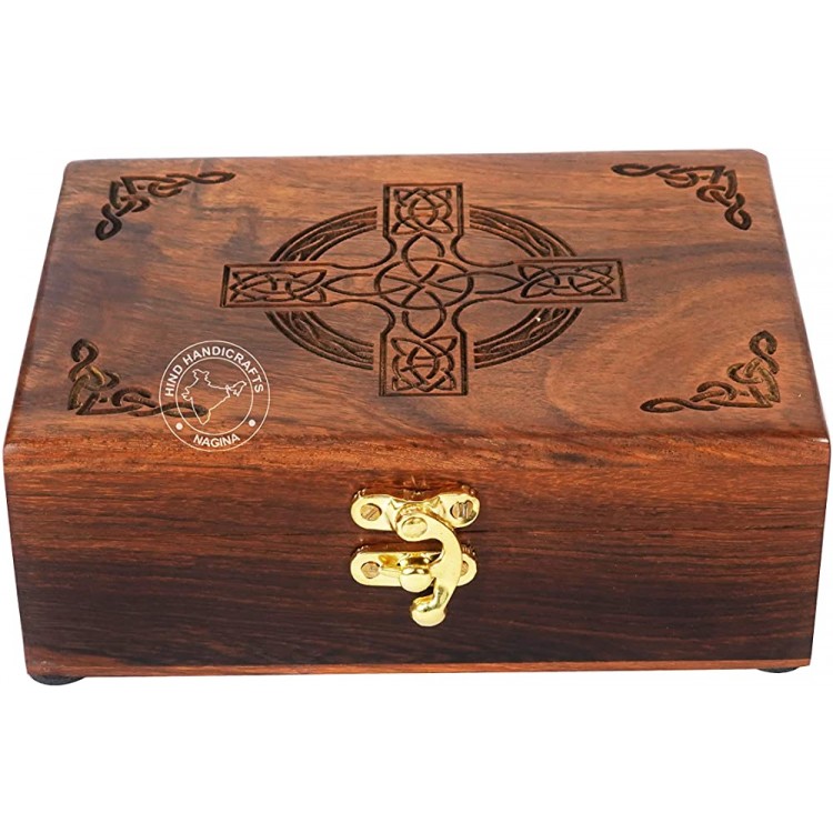 Rosewood Handmade Wooden Urn Celtic Cross Engraving Handcarved Jewellery Box for Women-Men Jewel | Home Decor Accents | Decorative Boxes | Storage & Organiser 7 x 5.5 x 3.5 Cross 2 - BLC67FU0A
