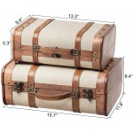 SLPR Decorative Wooden Storage Chest Set of 2 | Wood Trunk Suitcase with Straps Beige | Antique Nesting Trunks - BIMTYFOQI