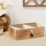 Small Decorative Wooden Box with Lid and Tassel for Storage 9.4 x 3.1 In - BCEWOG17B