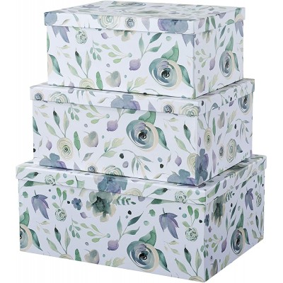 Soul & Lane Decorative Storage Cardboard Boxes with Lids | Handpicked Bouquet Set of 3 | Floral Paperboard Nesting Boxes - BHJRD52N0
