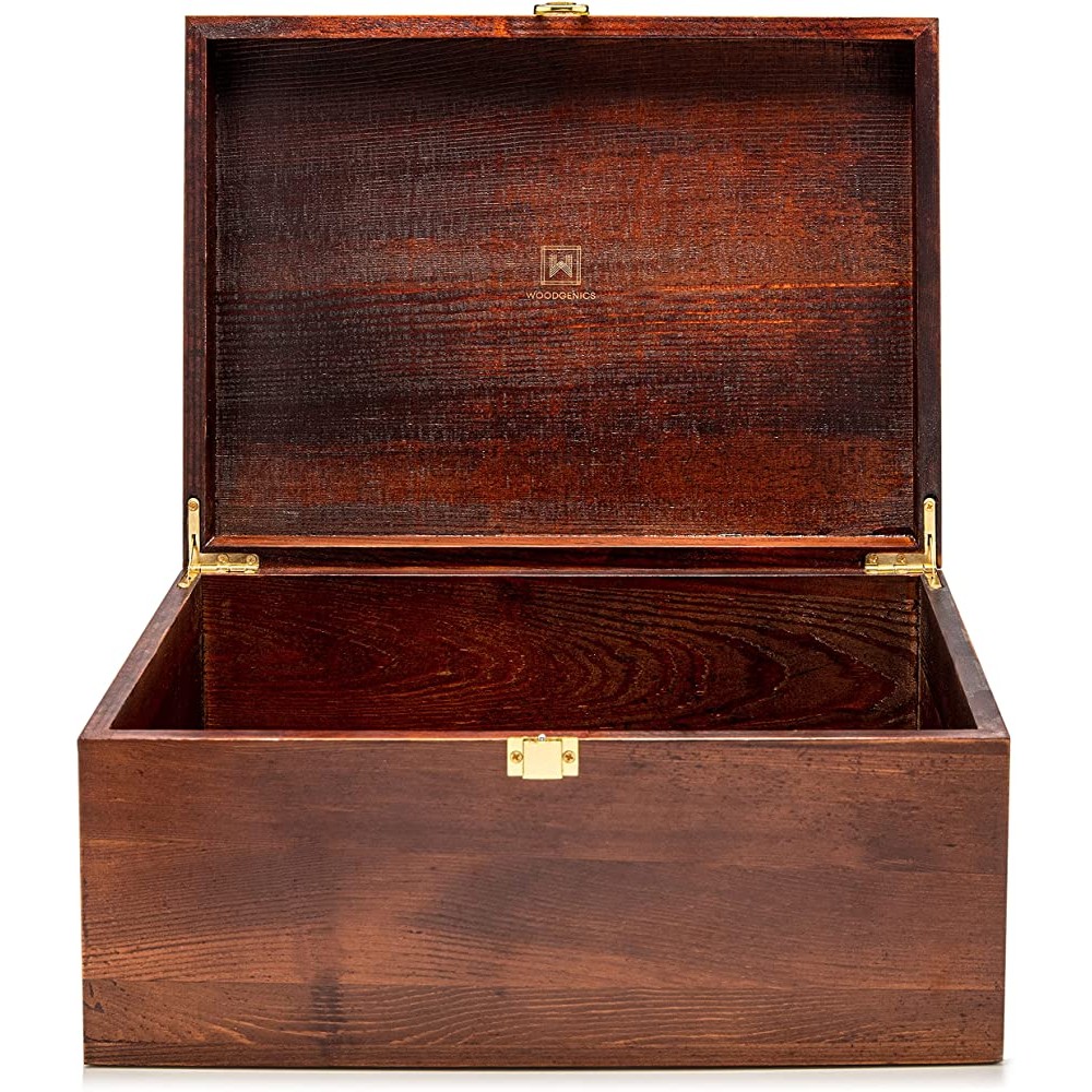 Wooden Gift Boxes Large Memory Box For Keepsakes Decorative Boxes With Lids Wooden Box With Hinged Lid Wood Boxes Storage Box With Lid Wooden Storage Box Wood Box With Lid Chocolate Brown - BFN4SIMQK