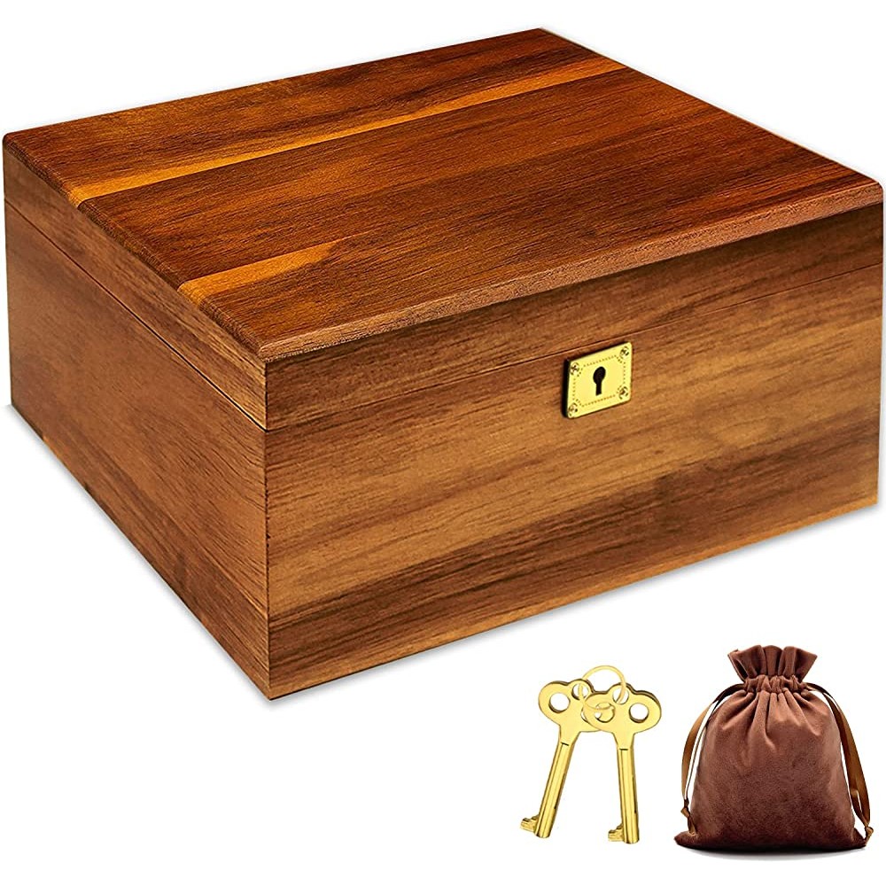 Wooden Storage Box with Hinged Lid and Locking Key Large Premium Solid Acacia Keepsake Chest Stash Box -Storage Space to Organize Jewelry Toys and Keepsakes in a Beautiful Wooden Decorative Box Crate - BSI26QYHG