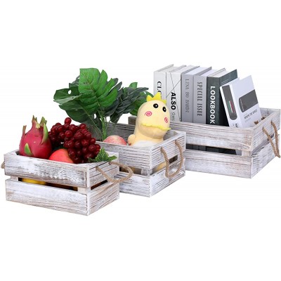 ZNIU DA8 Storage Crates Wooden Nesting Crates with Handles,Set of 3 Rustic Decorative Storage Boxes for Office Bedroom Kitchen（Whitewashed Color） - B4FYLG4YS