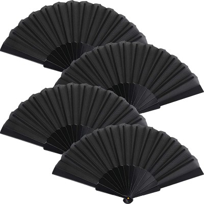 4 Pieces Handheld Folding Fan Chinese Fan Oriental Cloth Fabric Fan for Dancing Party Wedding Gifts DIY Decoration Home Decorations Black - BUK3ZX0E5