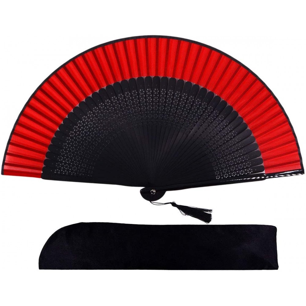 Amajiji 8.2721cm Hand Held Bamboo Silk Folding Fan Hand Fan,Chinese Japanese Charming Elegant Vintage Retro Style,Women Ladys Girls Best Gifts Red - B7SF4CHLU