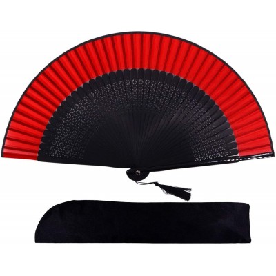 Amajiji 8.27"21cm Hand Held Bamboo Silk Folding Fan Hand Fan,Chinese Japanese Charming Elegant Vintage Retro Style,Women Ladys Girls Best Gifts Red - B7SF4CHLU