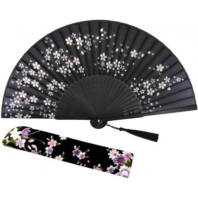 Amajiji Charming Elegant Modern Woman Handmade Bamboo Silk 8.27" 21cm Folding Pocket Purse Hand Fan Collapsible Transparent Holding Painted Fan with Silk Pouches  Wrapping. CZT-05 - BBXQ7V2SH