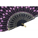 Amajiji Folding Fans for Women,Handmade Elegant Colorful Embroidered Flower Peacock Pattern Sequin Fabric Folding Fans Pink - BMFQ5WORZ