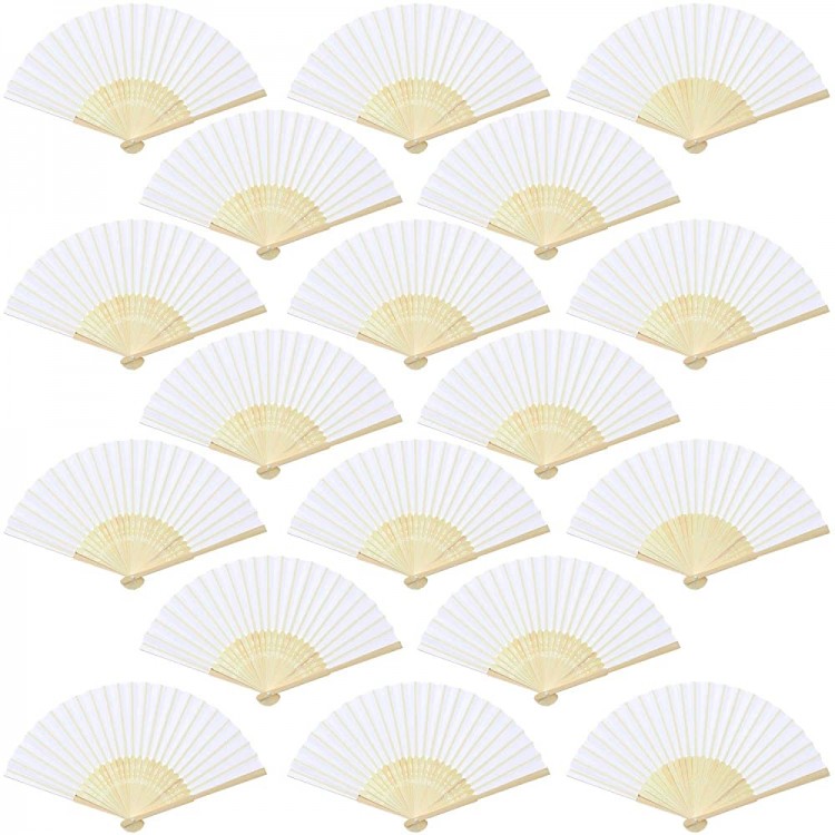 Aneco 18 Pieces White Handheld Fans Cloth Fans Bamboo Folding Fans for Wedding Decoration Church Wedding Gifts Party Favors DIY Decoration - BLOI5JSGV