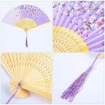 Aneco 4 Pieces Folding Fans Bamboo Handheld Fans Silk Fabric Fans Hand Holding Fans for Wedding Party Gifts Wall Decoration - BB9IURTX6