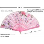 BABEYOND 8pcs Floral Folding Hand Fan Vintage Handheld Lace Folding Fan with Different Flower Patterns Fabric Folding Fan for Wedding Dancing Party Color Random Selected with Chinese Rose - BS4YMRMQ7
