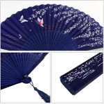 Bantoye 2 Pieces Handheld Fans Silk Folding Fans with Bamboo Frames for Dancing Cosplay Wedding Party Props Decoration White Blue - B6CPQNX4N