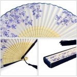 Bantoye 2 Pieces Handheld Fans Silk Folding Fans with Bamboo Frames for Dancing Cosplay Wedding Party Props Decoration White Blue - B6CPQNX4N