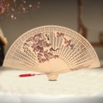 baotongle 6 pcs Chinese Sandalwood Scented Wooden Fan Openwork Decorative Folding Fans for Wedding Decoration Birthdays Home Gifts Natural Color 9'' - B55RA3YNG
