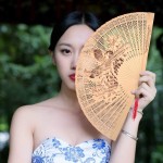 baotongle 6 pcs Chinese Sandalwood Scented Wooden Fan Openwork Decorative Folding Fans for Wedding Decoration Birthdays Home Gifts Natural Color 9'' - B55RA3YNG