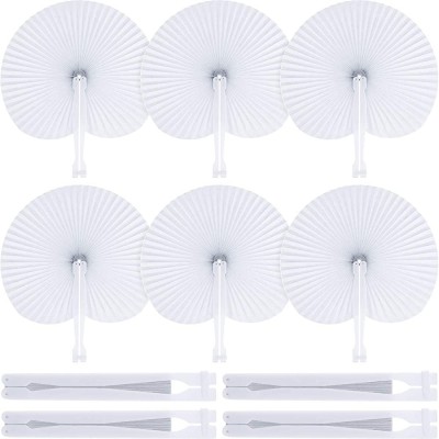 Bestage 60 Pack Folding Handheld Fans Paper White Wedding Round Shaped Accordion Fans Assortment with Plastic Handle for Birthday Party Favors Kids SuppliesRound - B5DL8DNS5