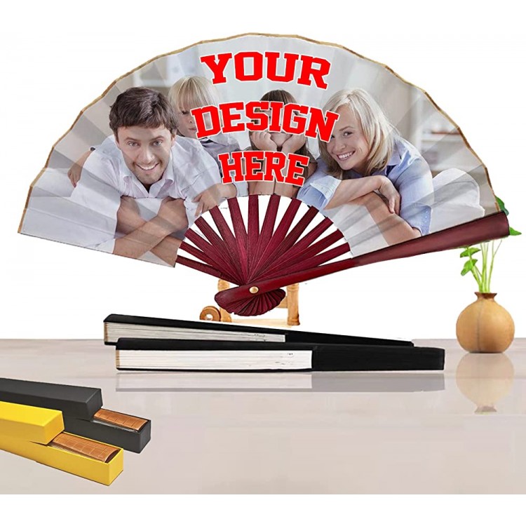 Custom Folding Fan with Design Personalized Folding Hand Fan for Decorating Home Paper Handheld Fan Creative Gifts for Friends -Red -9in - BEJH8S7AJ