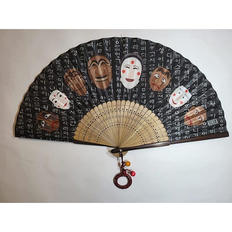 DANAMI Korean Traditional Folding Fan & Pouch : Portable Fan with Finger Rings of Traditional Knots. Black Fold 8.7 inch22cm Width on Use 15.7 inch40cm - BCDLFHI6I