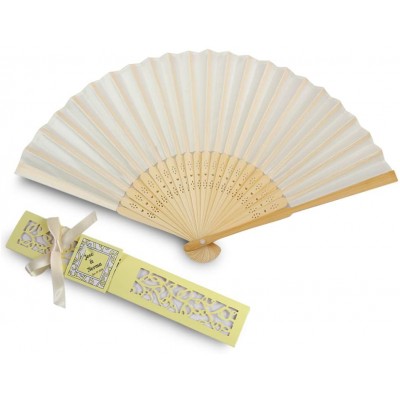 Doris Home 50pcs Ivory White Silk Bamboo Handheld Folded Fan Personalized Wedding Favor Fan with Light Yellow Laser Cut Gift Box for White Bridal Gift Party Favors with Customize Names FAN01-50INAME - B05RW3TGH