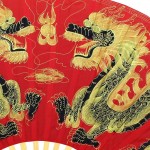 Dragons Folding Wall Fan Hand-painted Chinese Decor Artwork 40 inch wide Red Dragons - B24VNEHLO
