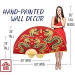Dragons Folding Wall Fan Hand-painted Chinese Decor Artwork 40 inch wide Red Dragons - B24VNEHLO