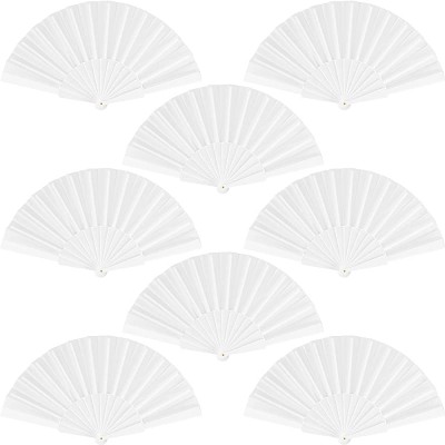 durony 8 Pieces Handheld Folding Fan Nylon Cloth Chinese Fans with Plastic Handle Decorative Folding Fans for Party Wedding Gifts Home Decoration White - BWL2TVQJL