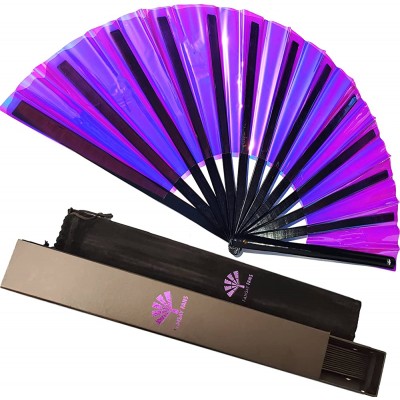 Fansay Fans Large Iridescent Folding Hand Fan for Women Men- Big Folding Fan W Carrying Case Festival Clothing Rave Accessories Perky Purple - BEGL07PQG