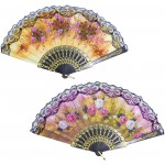 Grosun 10pcs Spanish Floral Folding Hand Fan Sequin Fabric Folding Handheld Hand Fan Random Color - B4PA8KPIJ
