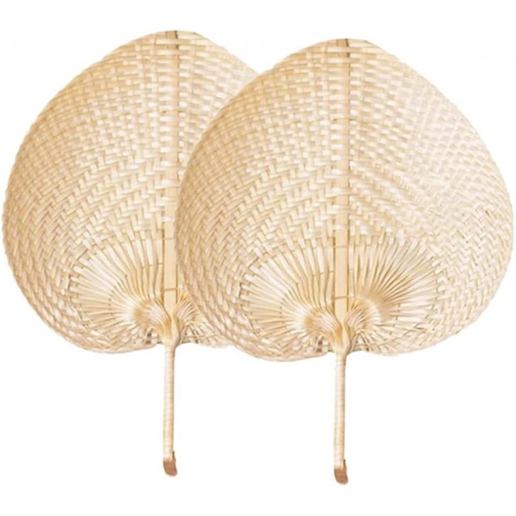 Hand Made Fan,Summer Cooling Pure Natural Rattan Decor Handmade Handheld Heart Shaped Bamboo Fan Home Decoration Paddle Fans2pcs - BDF3Y1A9S