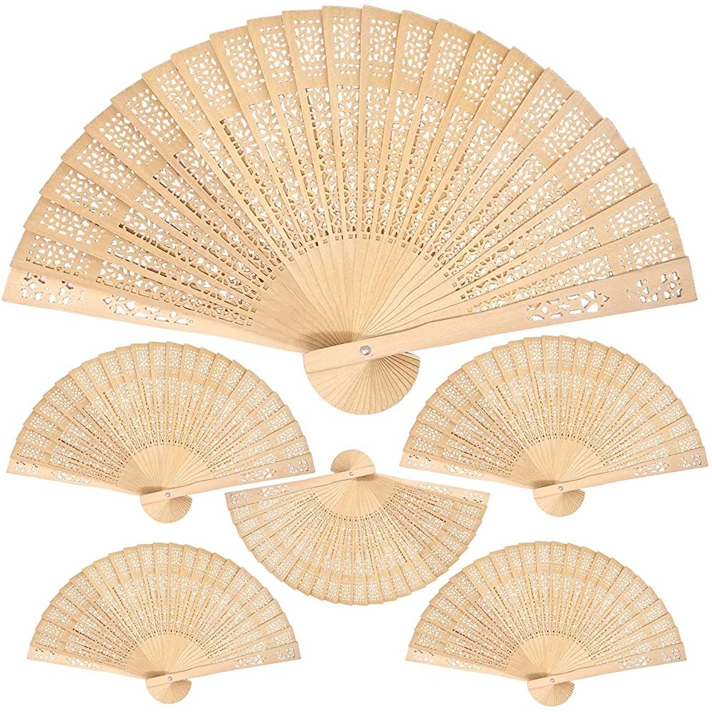 HONBAY 6PCS Wooden Folding Fans Hollow Handheld Decorative Folding Fans for Wedding Birthdays Party Home Decoration and Favors - B3YFTLY8S