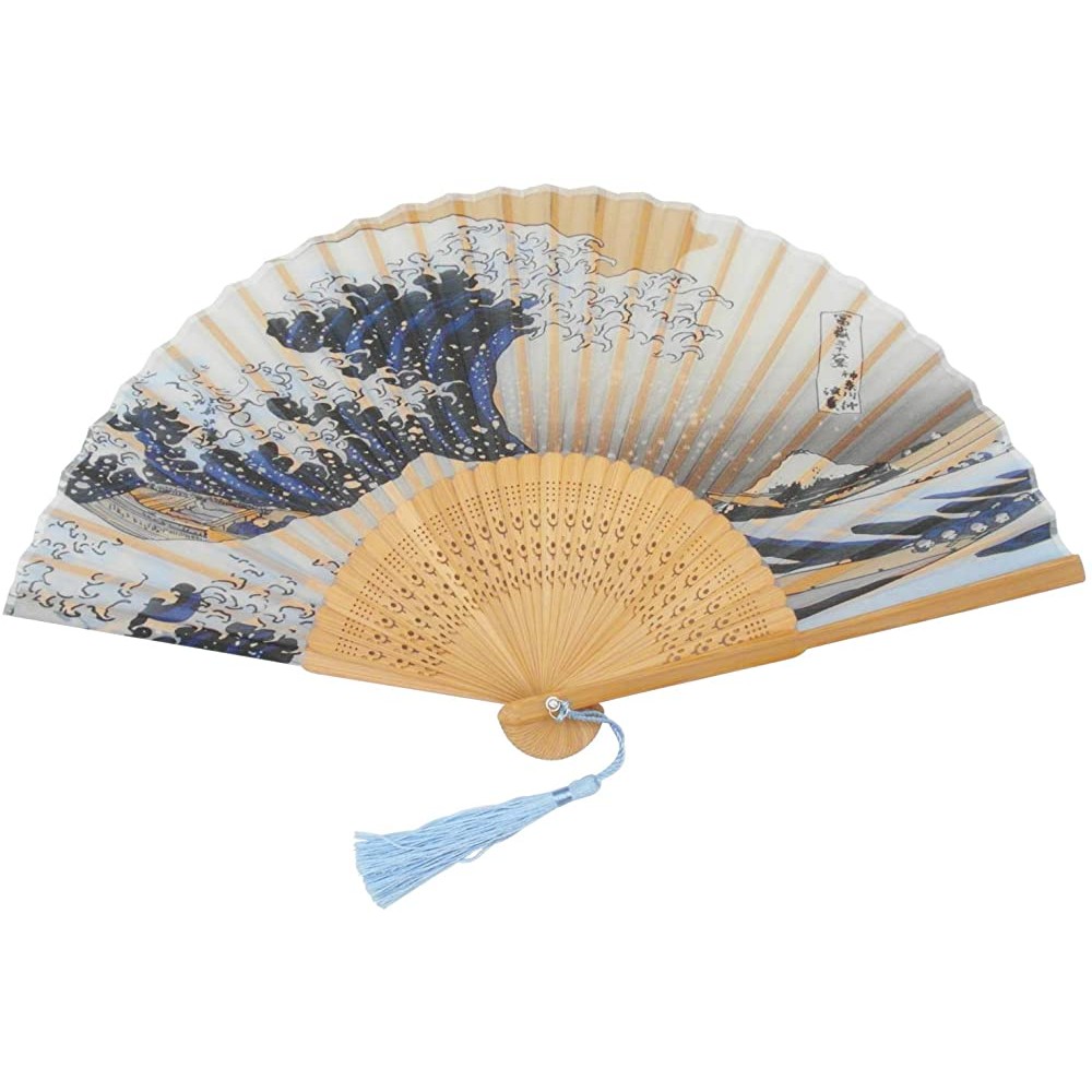 InnoLife Japanese Style Hand Folding Fan Sea Waves - BJ5S9MVBB
