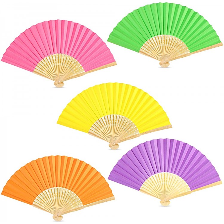 Jetec 5 Pieces Paper Bamboo Hand Fan Decorative Folding Fan DIY Paper Fan Colored Chinese Fan Handheld Asian Decor for Church Wedding Party Favors DIY Decoration - B9V3MTE8N
