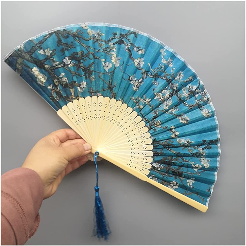 JUSTJUNMIN Decorative Folding Fans Chinese Style 6 Inch Women's Single-Sided Cloth Hand Fan Folding Fan Cheongsam Fan Color : 5 Apricot Blossom - B875IBQUX